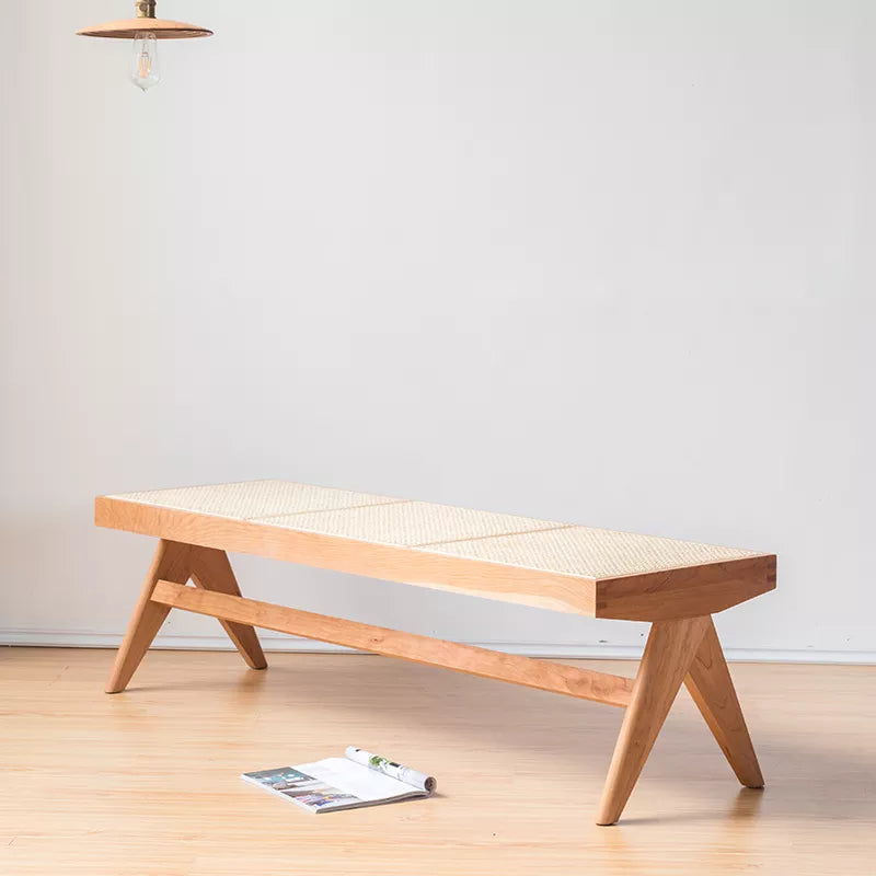 Bench Seat Cherry Wood & Natural Rattan Home Furniture