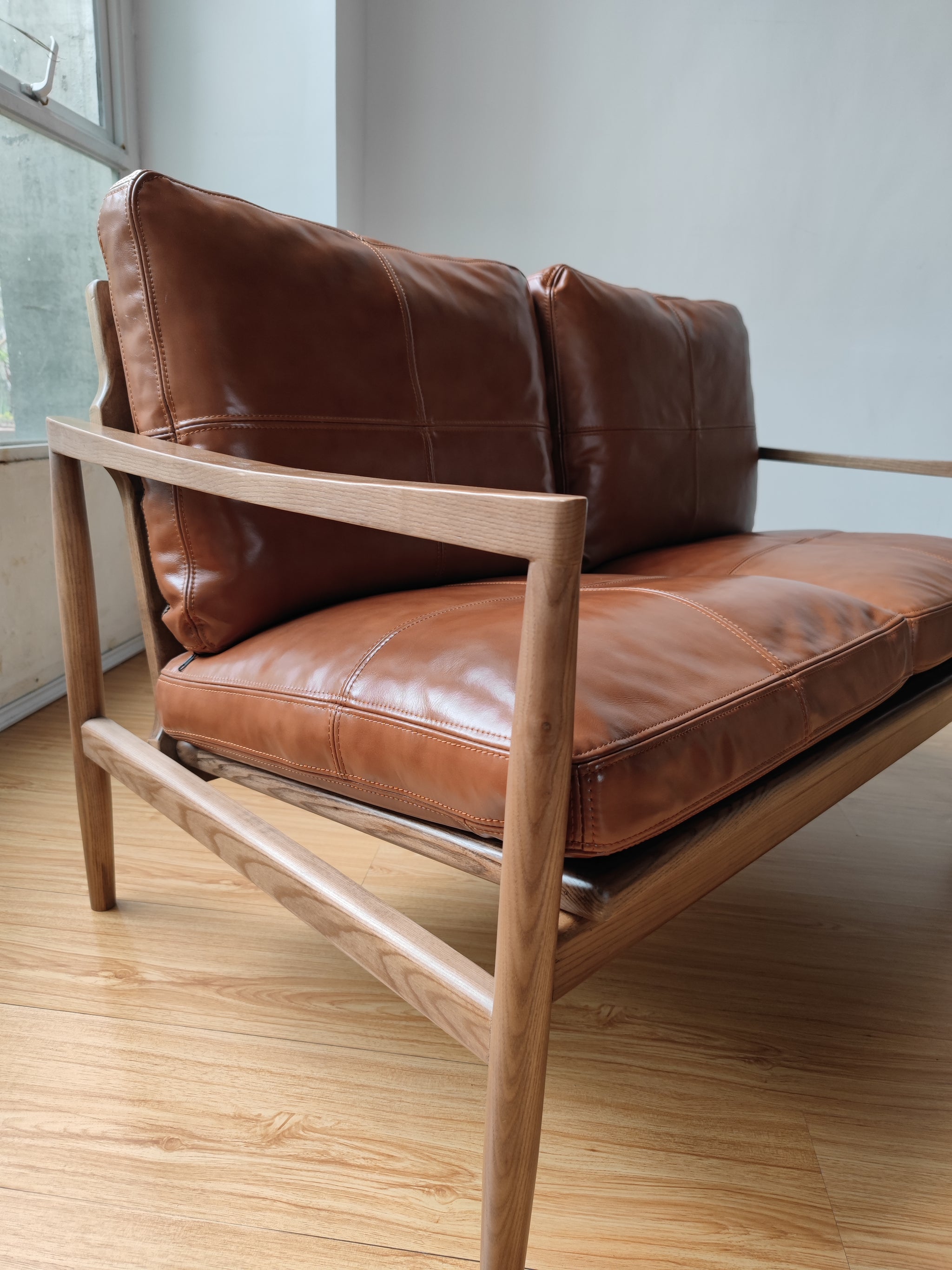 Hanke Seater Sofa Genuine Leather Ash Wood – Welcome Home